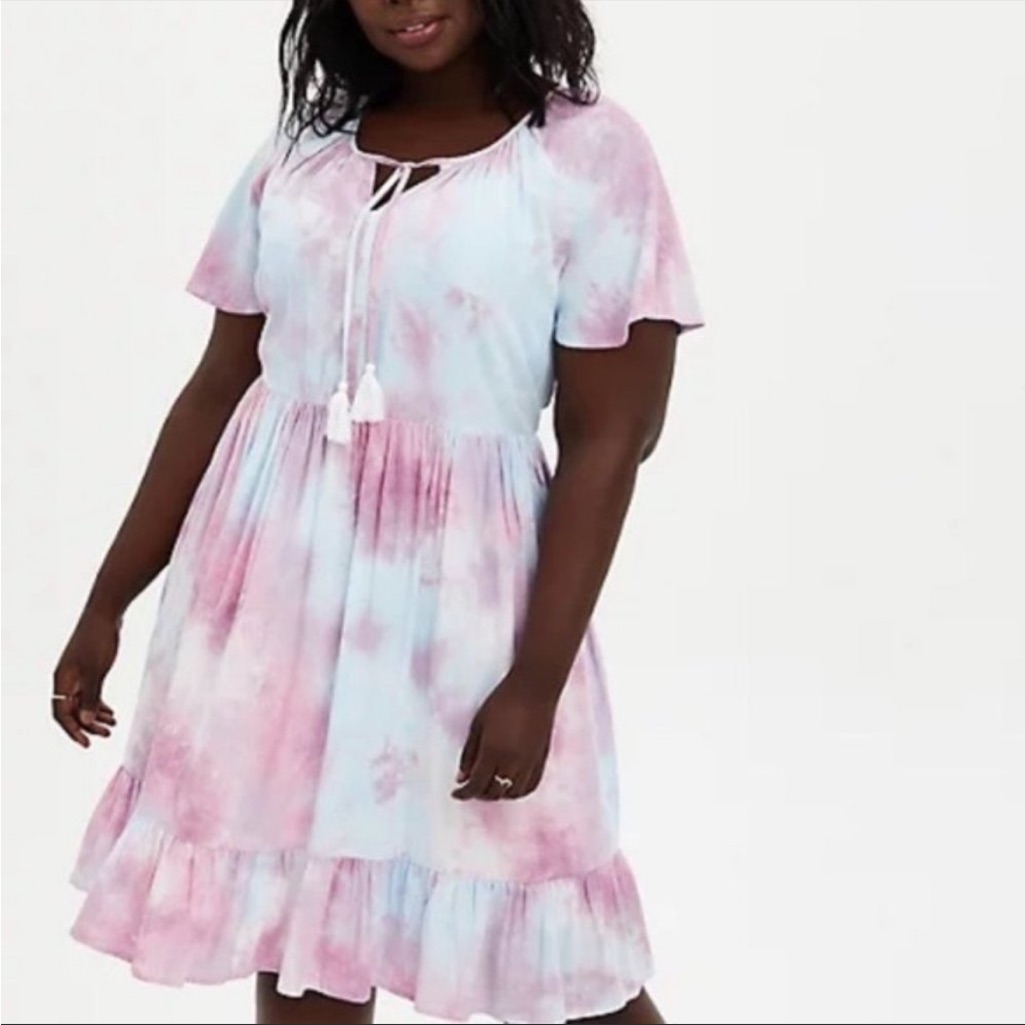 Torrid Multi Tie Dyed Crosshatch Tiered Babydoll Dress